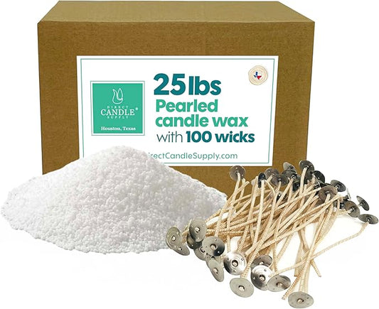 Snow Pearled Candle with Wicks | Sand Candle Wax kit | 25lbs of Candle Sand with 100 Wicks Included | Unscented Powder Candles for Candle Making, Weddings, and Parties