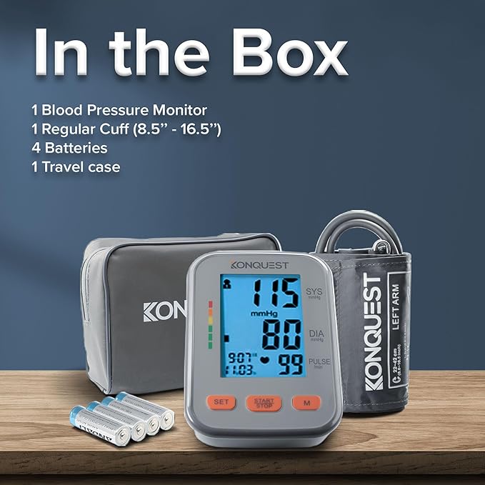 Konquest KBP-2704A Blood Pressure Monitor – Automatic Upper Arm BP Machine with Large Cuff (8.5–16.5 in), Backlit Display, Digital, Irregular Heartbeat Detector – Tensiometro for Home Use
