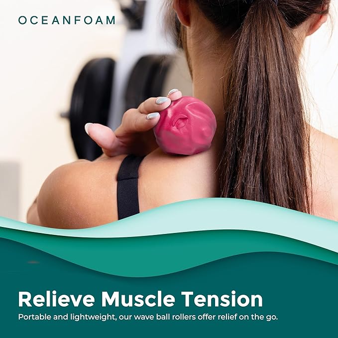 Oceanfoam Wave Massage Ball Roller – Textured Lacrosse Ball for Plantar Fasciitis Relief, Muscle Knot Therapy, Myofascial Release – Travel Size Tool for Feet, Neck, Back Pain (Hot Pink) Pack of 3