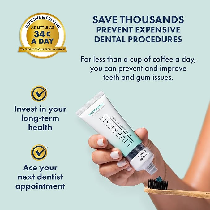 LIVFRESH Toothpaste Gel, Clinically Proven to Remove Plaque 250% Better, Improves Gum Health 190% Better, Prevents & Reduces Tartar, Freshens Breath, SLS Free Dental Gel, Wintergreen