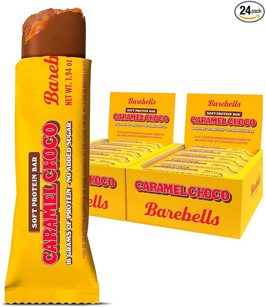 Barebells Soft Protein Bars Caramel Choco - 24 Bars (2 Packs of 12) - Protein Snacks with 16g of High Protein - Fluffy Chocolate Protein Bar with 2g of Total Sugars - Soft Protein Snack & Breakfast Bars