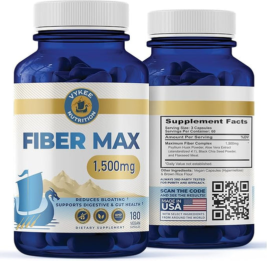 Advanced Fiber Complex – Psyllium Husk, Aloe Vera, Chia & Flax Seed | Vegan, Non-GMO | Supports Digestive Health, Regularity & Gut Wellness | 180 Capsules