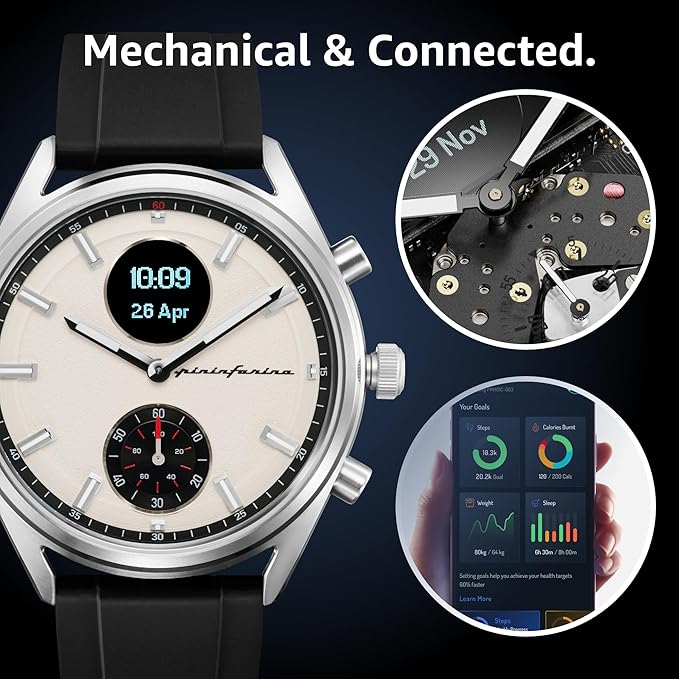 pininfarina Sport Sintesi Smart Watch, Heart Rate Monitoring, Fitness Tracker, FKM Strap, Sleep Monitoring, GPS Tracker, 30-Day Battery Life, Android & Apple Compatible