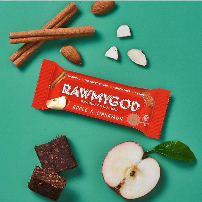 RAWMYGOD Fruit and Nut Bars, Gluten Free, Vegan, No Added Sugar (16 bars, Variety Pack I - 4 Raw Cacao, 3 Apple & Cinnamon, 3 Nuts & Berries, 3 Cherry Peanut, 3 Pistachio & Cranberry)