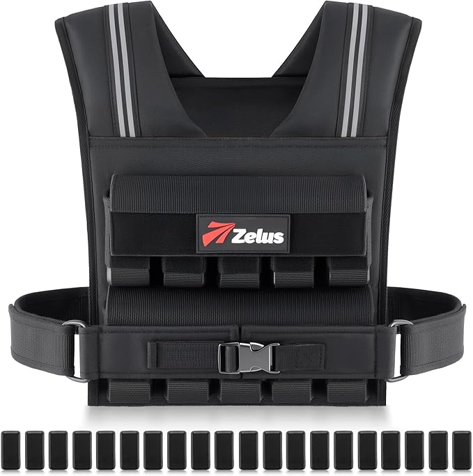 ZELUS Weighted Vest Men, 23/36/45 lb. Weight Vest with 10/16/20 Adjustable Iron Weights for Muscle Building Strength & Functional Training, Weighted Vest for Women with Reflective Strips.