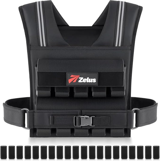 ZELUS Weighted Vest Men, 23/36/45 lb. Weight Vest with 10/16/20 Adjustable Iron Weights for Muscle Building Strength & Functional Training, Weighted Vest for Women with Reflective Strips.