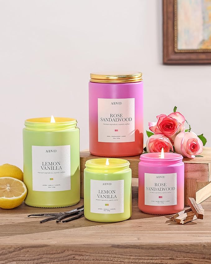 AOOVOO Lemon Vanilla Candles - Scented Candle Gift for Women, 22 oz Large Soy Candle, 120 Hours Burn, Jar Candle for Home Scented, Relaxing, Stress Relief Candles