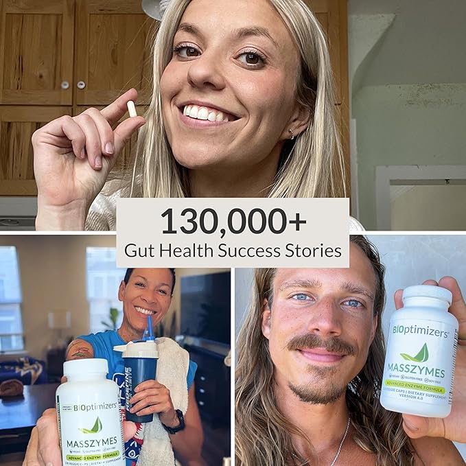 BIOptimizers MassZymes - Complete Digestive Enzymes Supplement for Gut Health - Bloating Relief for Men and Women - Lipase Amylase Bromelain Digestive Enzymes (30 Capsules)