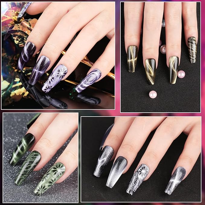 Clara Colors 12 Colors Cat Eye Gel Nail Polish Set Not Black Magnetic Nail Polish Set Holographic Glitter 9D Galaxy Series Cat Eye Gel Polish Set with 2 Magnet Stick for Home DIY Soak Off UV LED