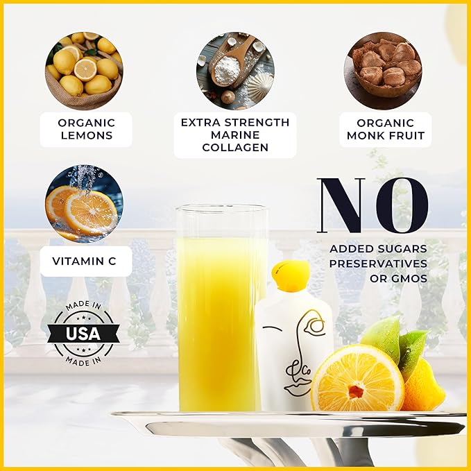 LEMON & CO. Liquid Collagen for Women | Lemon Collagen Water Mix with 5000mg Marine Collagen Peptides, Organic Lemons & Vitamin C | Daily Elixir for Skin, Nails, Hair, Gut | No Preservatives, No Sugar