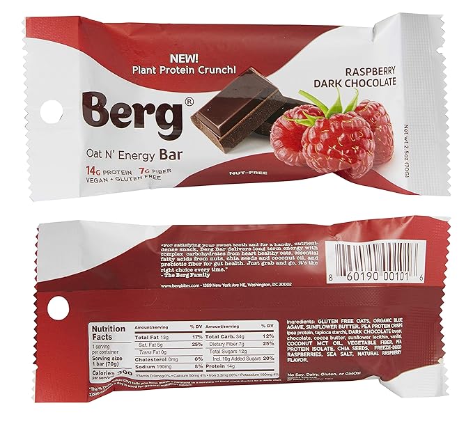 Berg Oat N' Energy Bar | Variety Pack | Plant Based Protein Bar | Non-GMO, Gluten Free, Nut Free and Vegan | Low Sugar, Healthy Snack Bar | High Fiber | On The Go | 2.5oz (8 Packs)