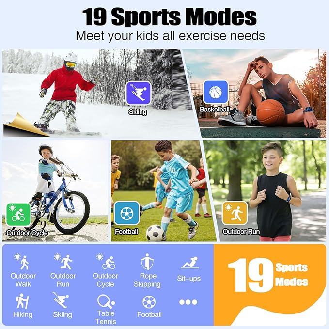 Kids Watch for Girls Boys with IP68 Waterproof, Girls Watch with 19 Sports Modes, Sleep Tracking, Pedometer, Stopwatch, Kids Activity Tracker, Birthday Gifts for Girls Age 6-15 Years Old