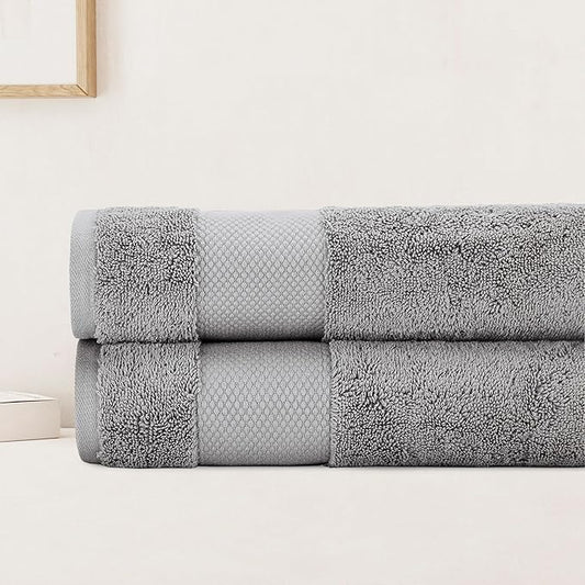 BIOWEAVES 100% Organic Cotton Bath Sheet Set of 2 | Soft Oversized Bath Towels | 700 GSM Premium Bath Towel Sheet Set GOTS Certified - Light Grey