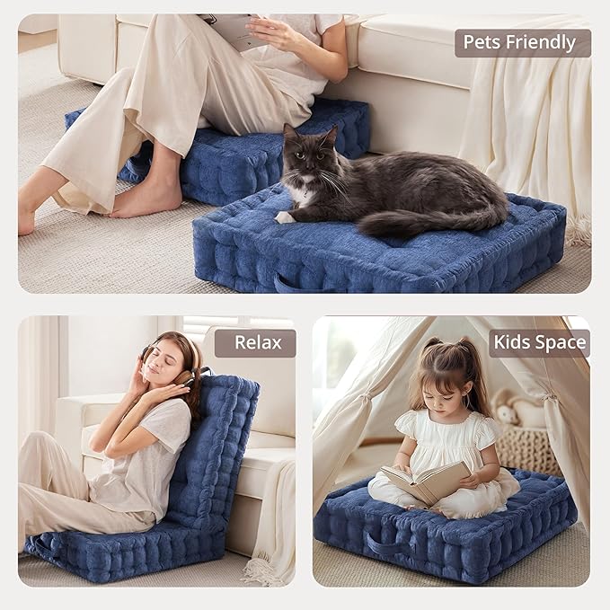 Intelligent Design Azza Large Cushion/Pouf, 24" W x 24" L x 5" H, Square Navy with Handle
