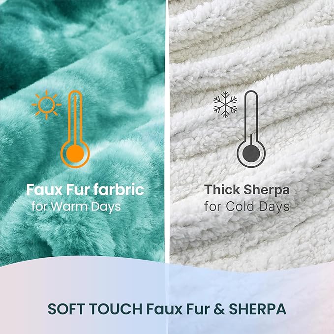 Electric Heated Throw Blanket 50"x60",Luxury Green Faux Fur Electric Throw Blanket,Fast Heating Soft Fluffy Thick Electric Blanket with 6 Heating Levels & 12H Auto Off