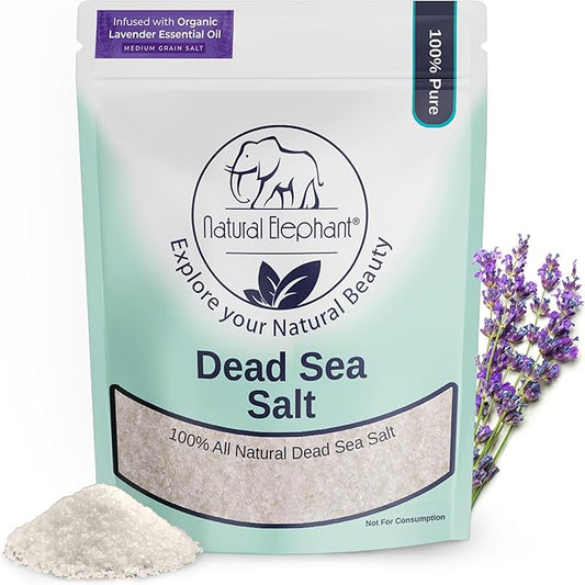 Natural Elephant Dead Sea Lavender Bath Salt Bathing and Foot Soak for Relaxing and Nourishing- 100% Pure with Organic Lavender Essential Oil - Medium Coarse Grain (5 lb (80 oz) Bag)