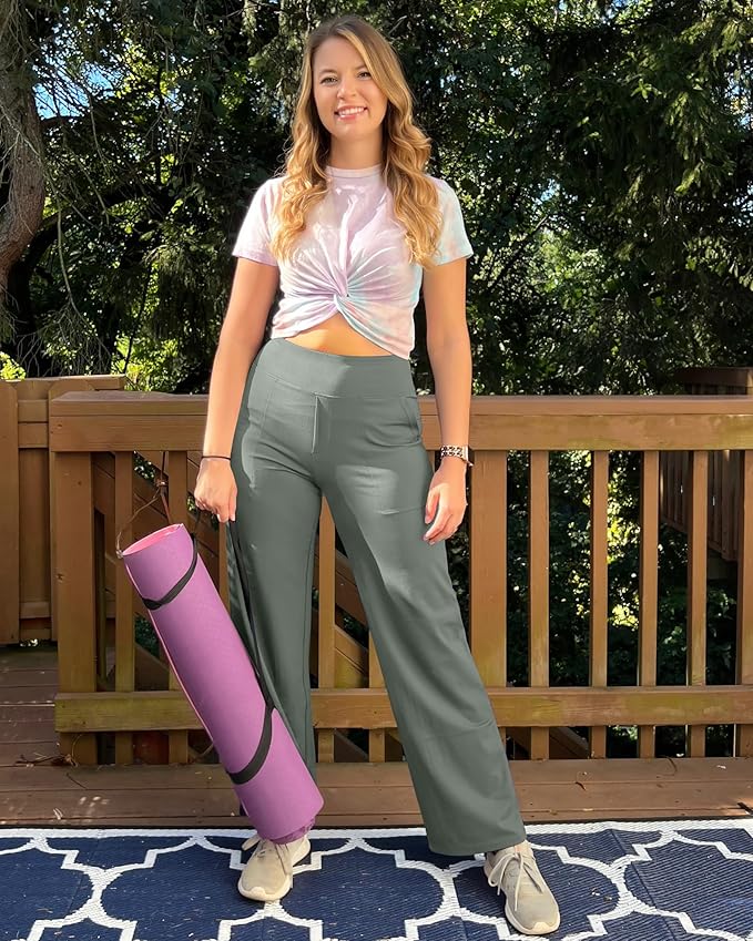 G4Free Yoga Pants Women Wide Leg Pants with Pockets High Waist Stretch Dress Casual Sweatpants Petite/Regular/Tall