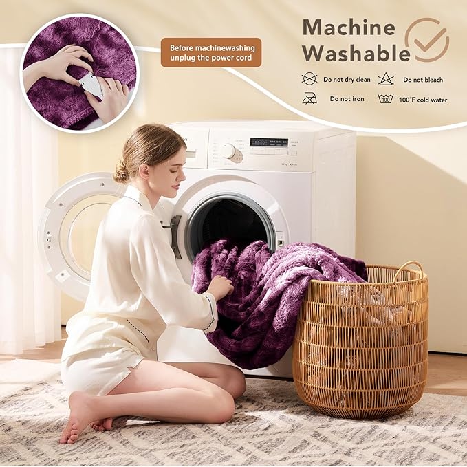 Homemate Electric Heated Blanket Twin Size - 62"x84" Heating Blanket Twin Size 1/2/4/6/8 Hours Auto-Off 10 Heat Level Over-Heat Protection Luxury Faux Fur Sherpa ETL Certification