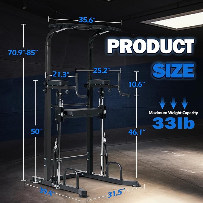 Dland Power Tower Dip Station Pull Up Bar Exercise Tower, Free Standing Pull Up Bars For Home Gym Strength Training Workout Equipment