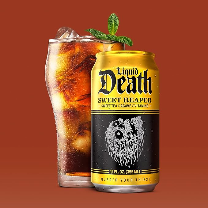 Liquid Death, Sweet Reaper Iced Tea, 12-Pack (12 oz Cans), Southern Style Sweet Tea, Low Calorie, No Artificial Sweeteners, B12 & B6 Vitamins