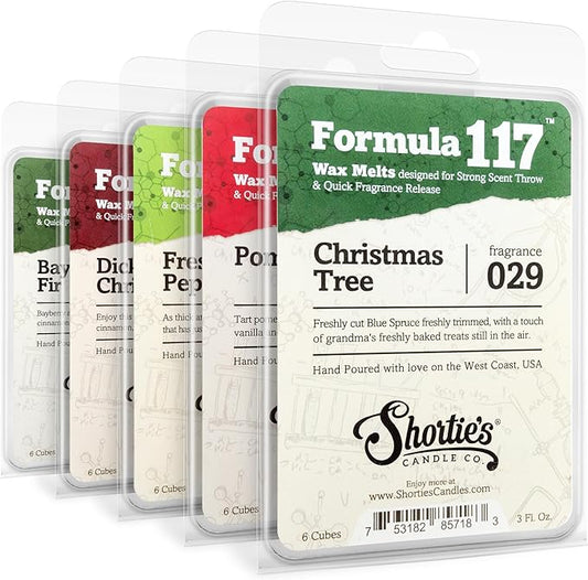 Shortie's Candle Company Christmas Wax Melts Variety 5 Pack - Formula 117-5 Highly Scented 3 Oz. Bars - Made with Natural & Essential Oils - Christmas & Holiday Warmer Wax Cubes