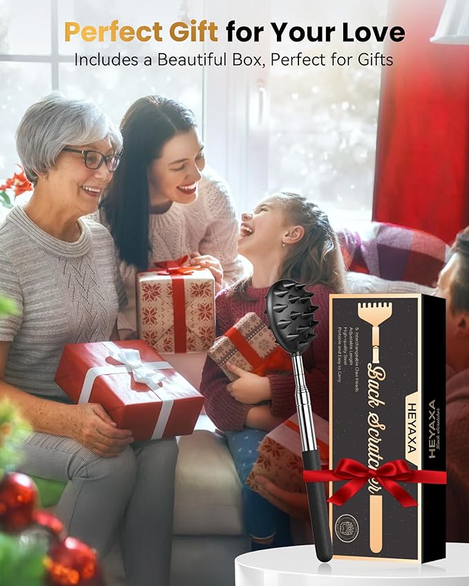 Upgraded Reinforced Telescoping Back Scratcher with 5 Detachable Heads, Larger Scratching Tips, Stocking Stuffer & White Elephant Gifts for for Men Women Adults