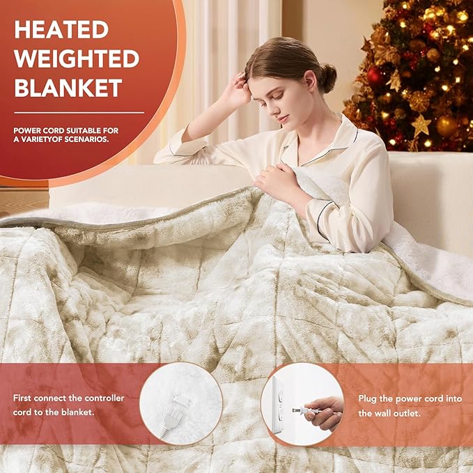 Homemate Heated Weighted Blanket for Adults - 72"x84" 20lbs Electric Throw Fast Heating Heavy Blanket 1/2/4/6/8 Hour Auto Off 10 Heat Levels Over-Heat Protection Luxury Faux Fur Sherpa