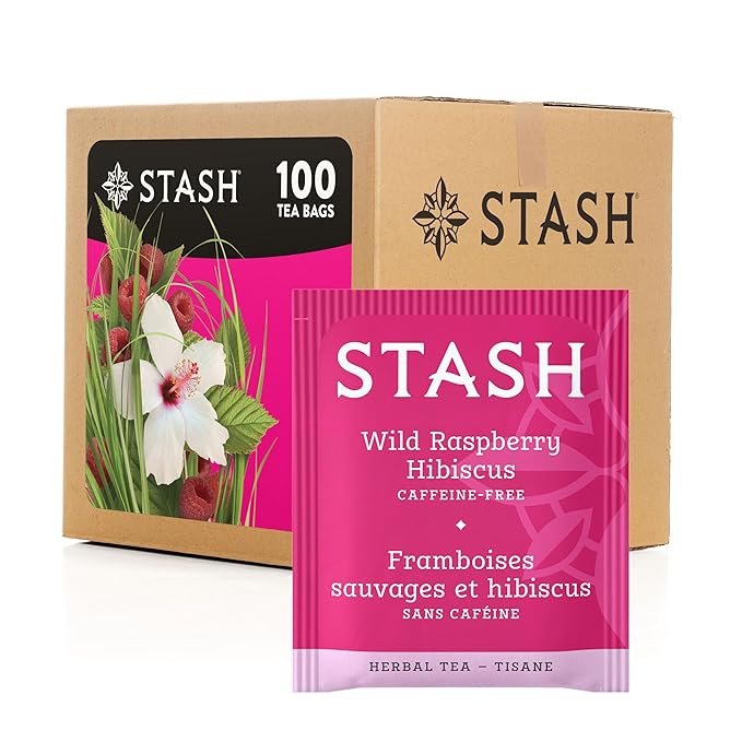 Stash Tea Wild Raspberry Hibiscus Herbal Tea, Box of 100 Tea Bags (Packaging May Vary)