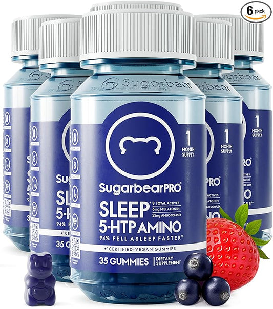 SugarBearPro Sleep Gummy 6 Month Supply, Extra Strength Melatonin 6mg, for Men & Women, Vegan Vitamin B6, L-Theanine, 5 HTP, Valerian, Sleep Aid for Adults & Teens, Certified Kosher