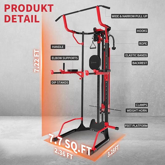 Eisenlink Power Tower Pull Up Dip Station LAT Pull Down Machines Multi-Function Workout Equipment Home Gym