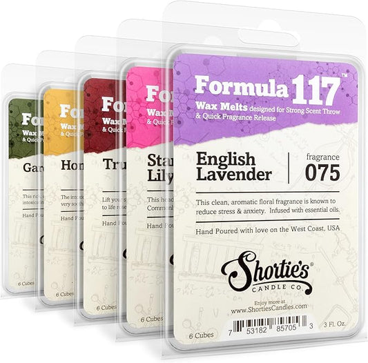 Shortie's Candle Company Floral Wax Melts Variety 5 Pack - Formula 117-5 Highly Scented 3 Oz. Bars - Made with Natural & Essential Oils - Flower Warmer Wax Cubes