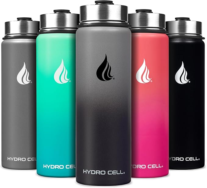 HYDRO CELL Stainless Steel Insulated Water Bottle with Straw - For Cold & Hot Drinks - Metal Vacuum Flask with Screw Cap and Modern Leakproof Sport Thermos for Adults (Graphite/Black 24oz)