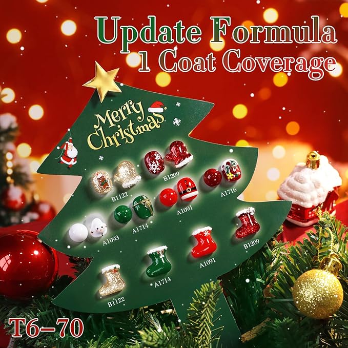 Double Rhythm 6 Pcs 15 ML Gel Polish Set Same Color Same Bottle Soak Off Gel Polish Kit Nail Art Manicure Salon DIY at Home for Women (Glitter Burgundy Red Gold Green White-T6-70)