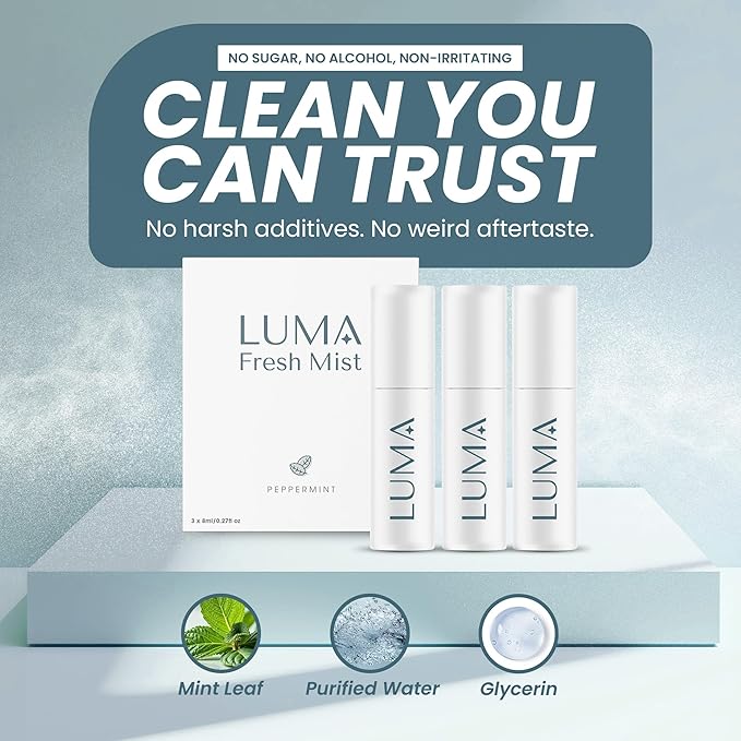Luma Breath Mist Spray – 3 Pack – Instant Fresh Breath Spray with Mint Flavor – Sugar-Free & Alcohol-Free – Long-Lasting Portable Breath Freshener for Travel, Office, or Daily Oral Care