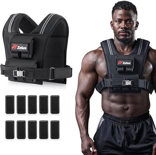 ZELUS Weighted Vest Men, 23/36/45 lb. Weight Vest with 10/16/20 Adjustable Iron Weights for Muscle Building Strength & Functional Training, Weighted Vest for Women with Reflective Strips.