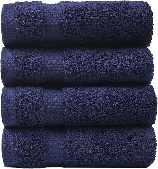 SOFE H&L | Olea Luxury Turkish Cotton Hand Towels Set of 4 Navy | Premium, Soft, Durable, Absorbent | Hotel Quality Plush Towels and Thick Towel Sets
