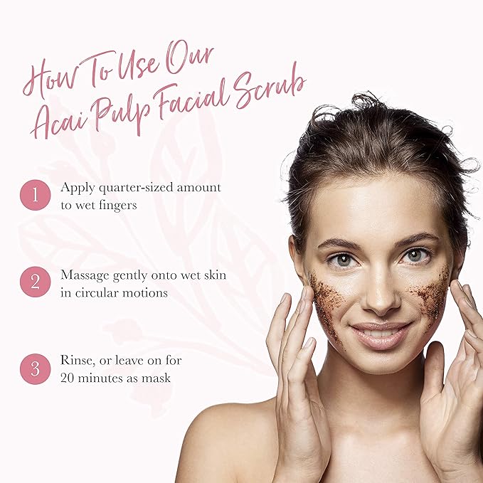 100% PURE Acai Pulp Facial Scrub, Exfoliating, Organic Face Wash (2 Fl Oz)