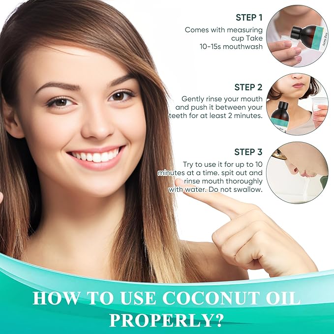 Coconut Oil Pulling Mouthwash with Peppermint - Alcohol-Free Oral Care - Fresh Breath Solution - Organic Essential Oils Formula with Tongue Scraper - Gum Health Treatment - 237ML