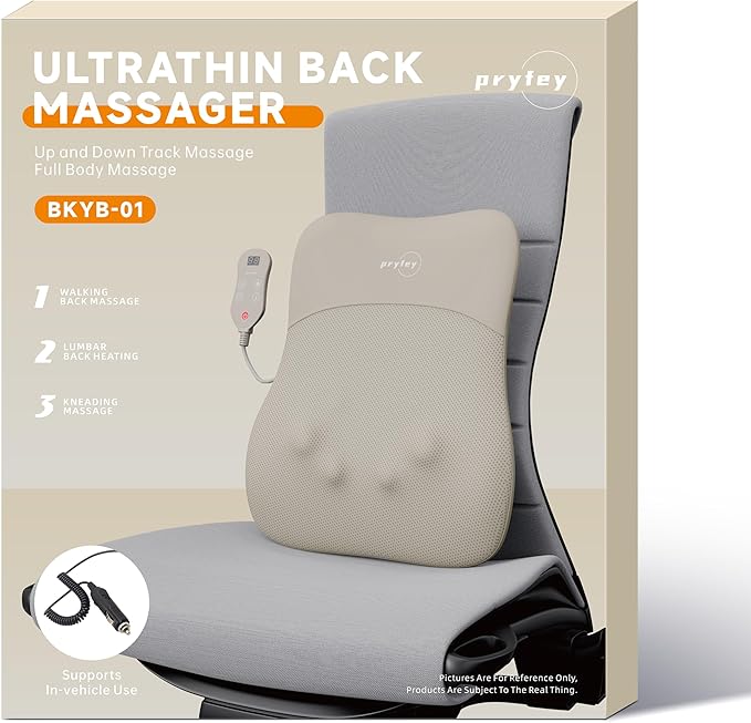 Back Massager, Ultrathin Rolling Up and Down Back Massage with Heat 4D Kneading & Red Light Therapy for Pain Relief Deep Tissue,Shoulder Massager Gift for Men Women Parents Relaxation at Car,Khaki