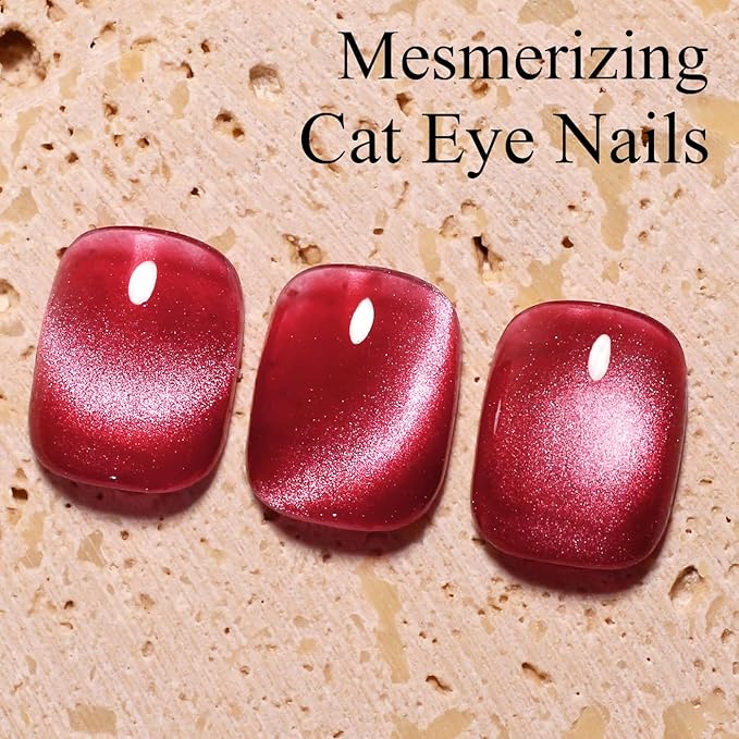 Imtiti Red Cat Eye Gel Nail Polish with Magnet, Holographic Glitter Shimmer Magnetic UV Gel Polish for Nail Art Soak off UV Led