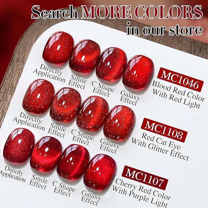 Double Rhythm Jelly Glass Cat Eye Gel Polish with Magnet 15ML Holographic Glitter Shimmer Translucent Sheer Color Magnetic Nail Polish Salon DIY at Home (Blood Red-MC1107)