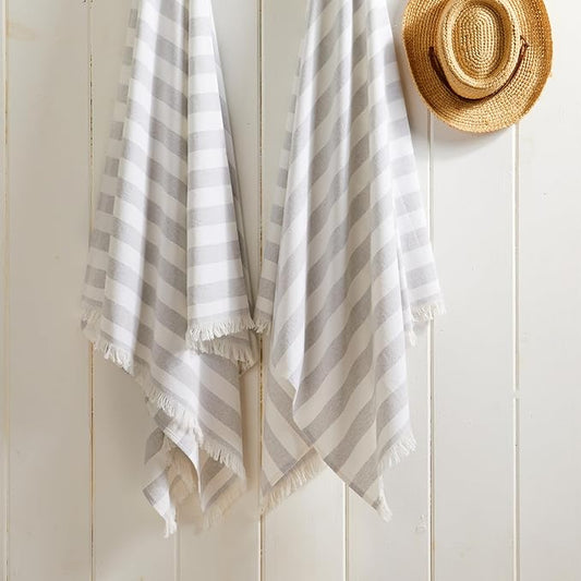 The Good Earth | 4 Pack Oversized Turkish Beach Towel Set Made of 100% Cotton | Luxury Turkish Beach Towels 35" x 78" | Turkish Beach Towels Oversized | Designed in USA | Ancara - Grey