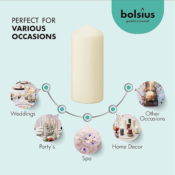 BOLSIUS Ivory Pillar Candles - 2x6 Inches - 2 Packs = Total 40 Candles - 38+ Hours - Premium European Quality - Consistent Smokeless Flame - Unscented Dripless Pillars