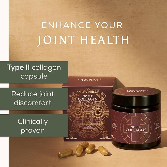 Ancient + Brave Noble Collagen Capsules Type II Collagen with Boswellia Serrata, Vitamin C & Manganese - Gluten-Free, Soy-Free - Joint, Bone & Ligament Support - 30 Capsules/Servings