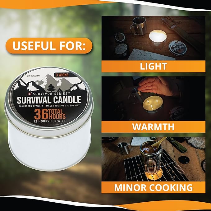 SE 3-Wick Emergency Candle, 36 Hours Long Burning, Top Layer Soy Wax, Great Light Source Gear for Survival, Camping, Blackout & Peace of Mind
