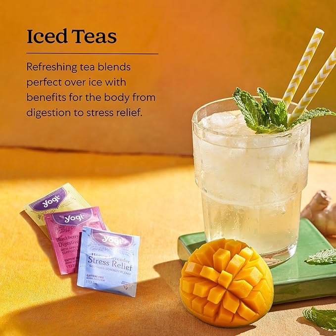 Yogi Tea Iced Tea Variety Pack - 16 Bags per Pack (3 Packs) - Organic Sampler - Includes Mango Ginger, Blackberry Apple Cider Digestive Awakening & Honey Lavender Stress Relief