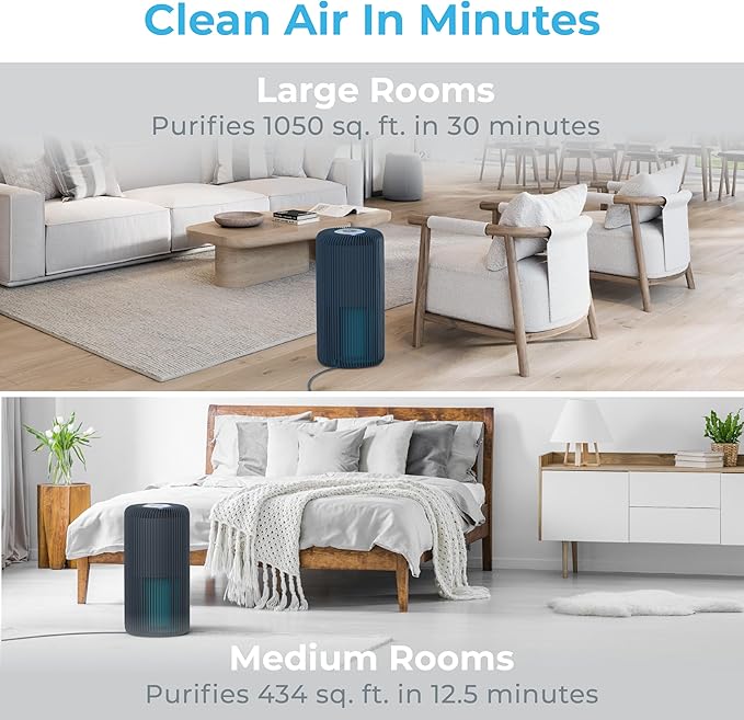 Pure Enrichment PureZone Turbo Smart Air Purifier for Large Rooms (1050 sq. ft. in 30 min.) - 5 Stage Filtration, Smartphone Compatible, Traps Germs, Smoke, & Dust (Graphite)
