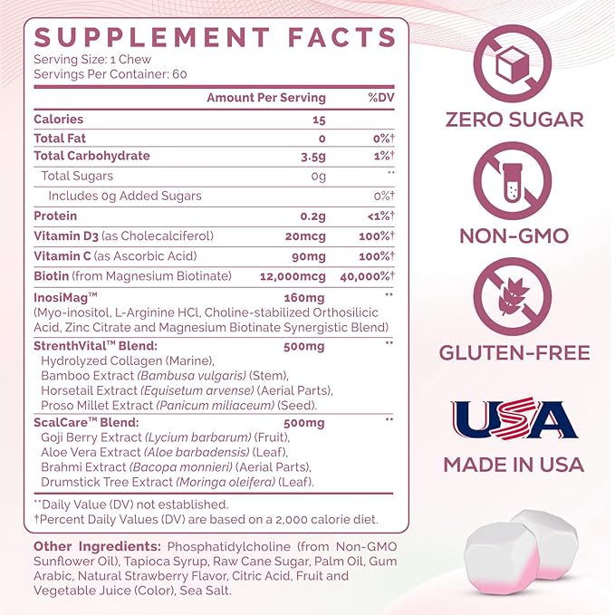 Liposomal Hair Growth Soft Chews – High Potency Hair Growth Vitamins for Women & Men with Biotin, InosiMag Complex, Collagen, Zinc - Strong Hair Skin Nails Vitamins, 60 Count