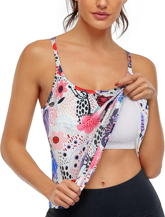 Hibelle Women's Workout Yoga Racerback Tank Tops with Built in Shelf Bra