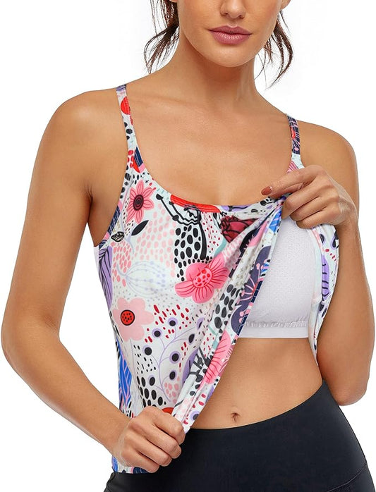 Hibelle Women's Workout Yoga Racerback Tank Tops with Built in Shelf Bra